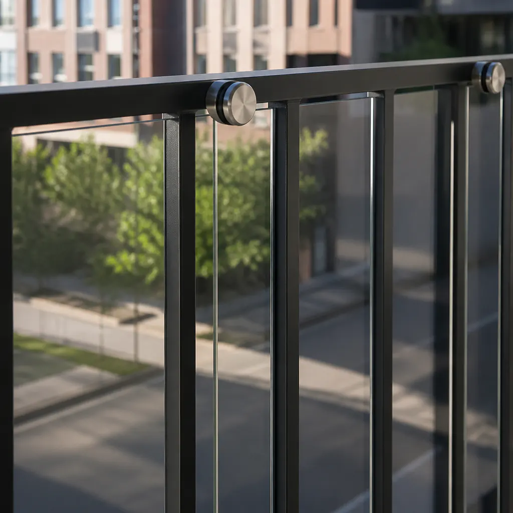 Glasgeländer mit Seitenmontage an Balkonstirnseite