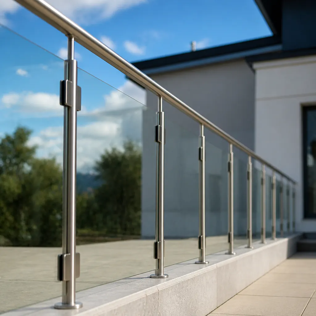 Glasgeländer für Terrasse mit Edelstahlpfosten und Glasklemmen